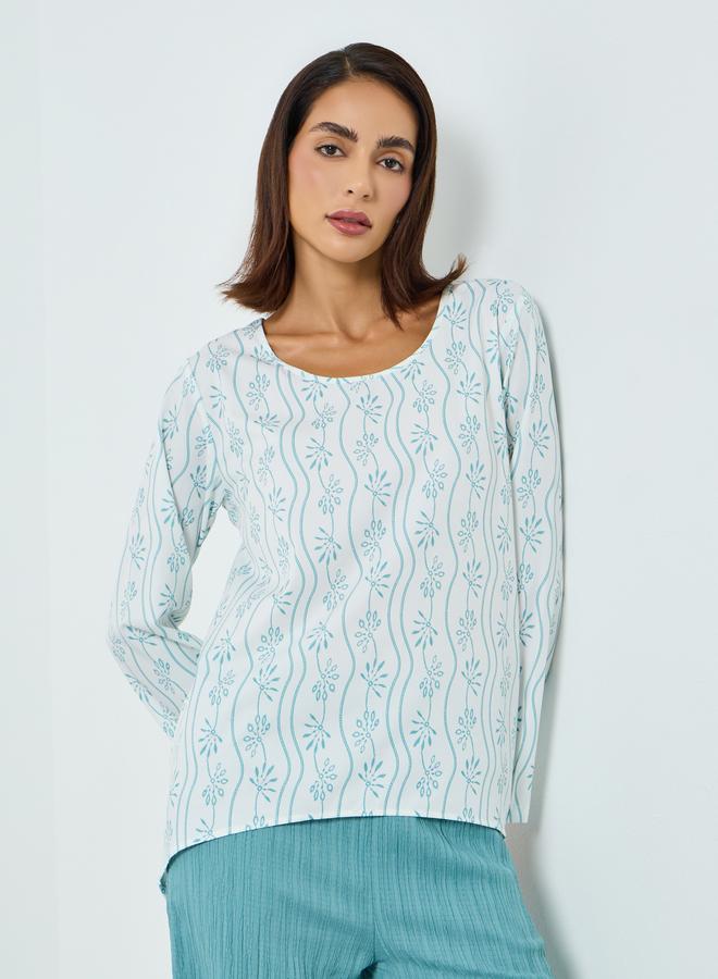 Take Two Women Printed Long Sleeve Top and Textured Pants Co-Ords - Image 2